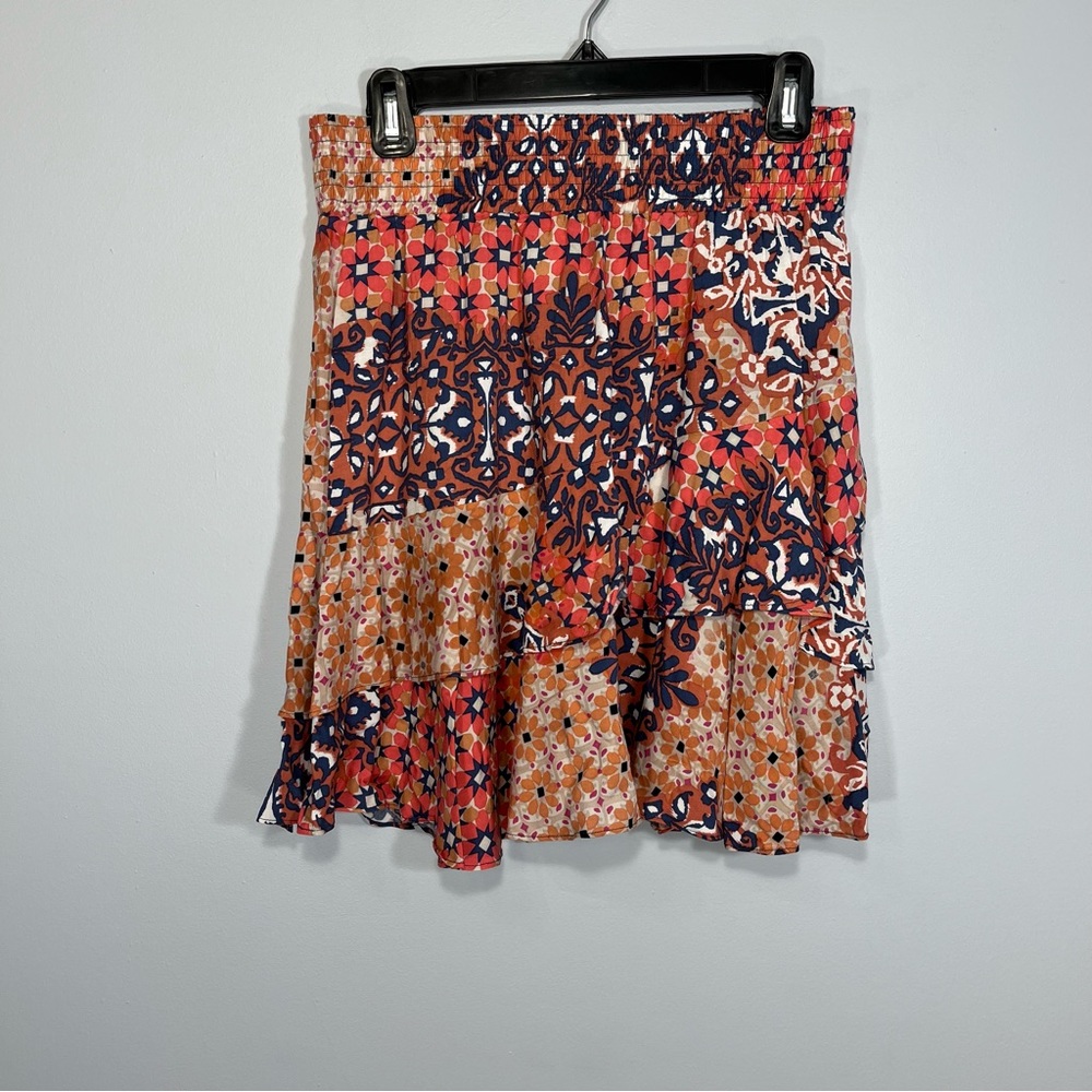 Cabi Skirt Womens Small Pink Floral Isabel Patchwork Ruffled Tiered Boho A-Line